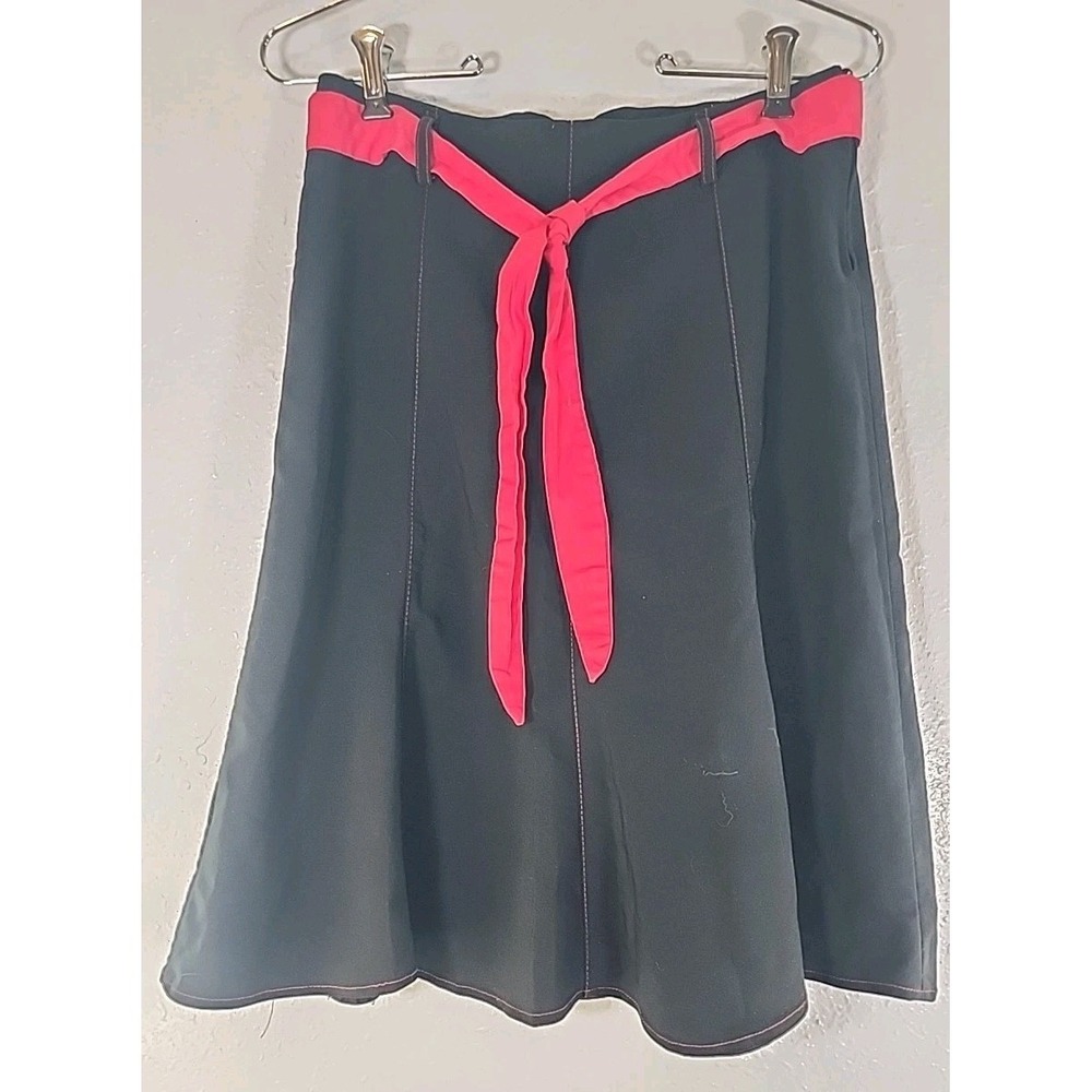 Spring Street A-Line  Skirt  Black With Red Belt, Side Zip Sz Med 7 Rockabilly